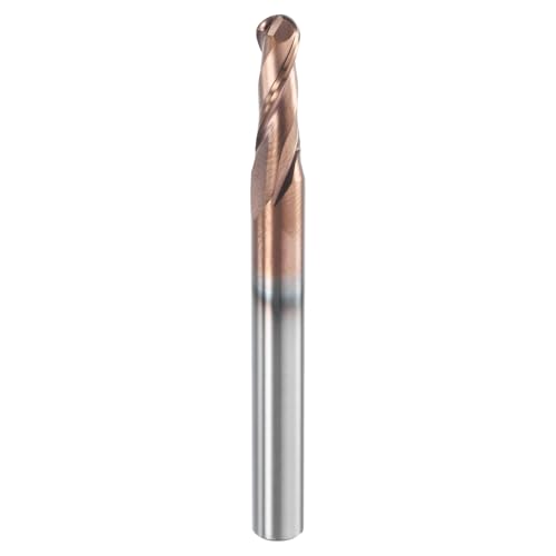 Image of HARFINGTON Ball Nose End Mill 2 Flute 13 /64 inch Diameter 1 /4 inch Shank Tungsten Carbide TICN Coated Spiral CNC Router Bits 5 /8 inch Cutting Length Single End Ball for Carving Engraving Grinding