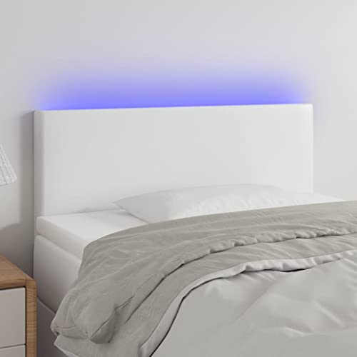 Generico Cabecero blanco con LED, 90 x 5 x 78/88 cm, de piel sintética, muebles, camas y accesorios (6,08 kg)