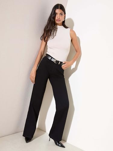 Image of KOTTY Women's High Rise Wide Leg Jeans|Cotton Blend Straight Fit Denim|Trendy Comfortable Casual Wear