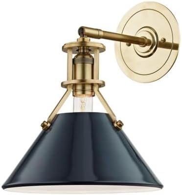 Hudson Valley Lighting Painted No.2-1 Light Wall Sconce - 9.5 Inches Wide by 11 Inches High-Aged Brass Finish-Darkest Blue Shade Color