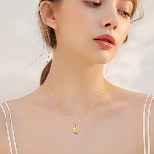 Motiel 14K Gold Pendant Necklace Blue Cat Mermaid Animal Necklace For Ladies Women Girls Mother’s Day Valentine’s Day Anniversary Birthday #TOP2