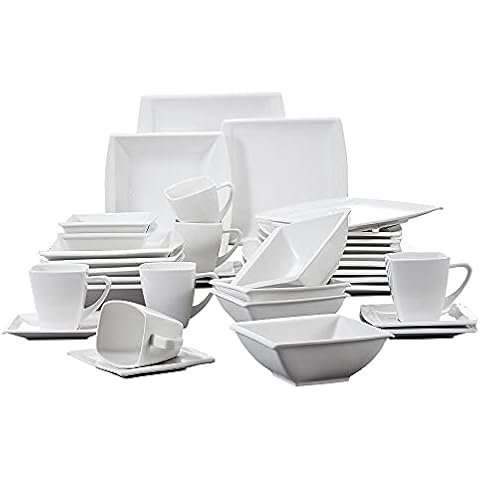 MALACASA serie Blance 36 piezas Vajillas de Porcelana Color Crema Cover