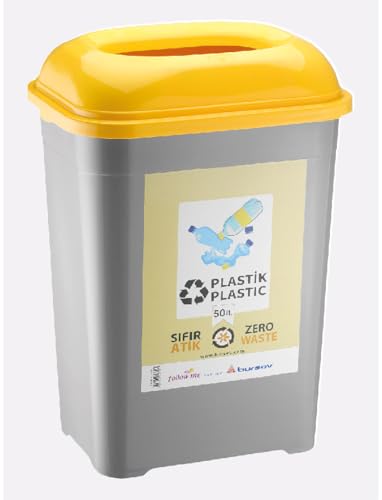 Plastik Atık Kovası Geri Dönüşüm Kutusu Cafe Otel Çöp Kutusu Eczane Çöp Kovası 50 Lt ürün görseli