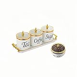 Seyont 3 Piece Canisters Sets For The Kitchen - Coffee Tea Sugar Container Set with Tray, Decorative Pantry Organizers And Storage - Durable Plastic