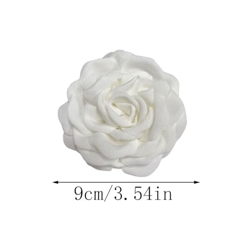 Image of Dainty Fabric Peony Flower Brooches Pin Delicate Camellia Flower Brooch Classic for Women Wedding Party Dance Banquet Elegant Lapel Pins Dress Suit Ceremony Clothes Accessories Jewelry Gifts 100mm