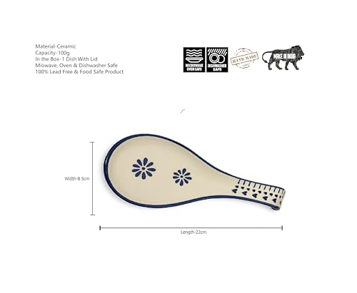 Image of Maya | Hand-Painted Ceramic Spoon Rest - Blue Floral Design, Large Cutlery Holder for Kitchen & Tableware, Pack of 2 (Blue)