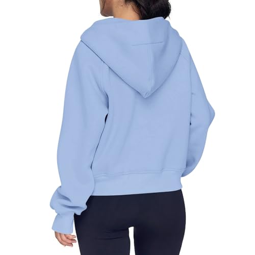 Half Zip Pullover Women Fleece Thumb Hole Cropped Hoodie Y2k Raglan Quarter Zipped Hooded Sweatshirt with Pockets4