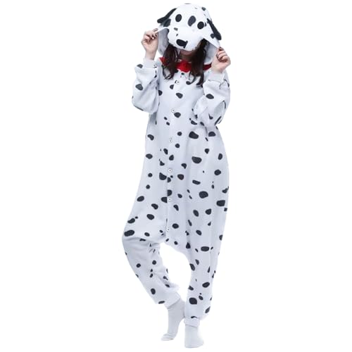 Jorzer Disfraz de dálmata para Adulto Suave y cómodo Pijama con Capucha para Mujer y Hombre Talla L