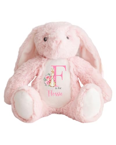 Hoolaroo Personalised Bunny Rabbit Letter Name Baby Gift For Newborn Girl Teddy Bear 23cm New Baby Present Easter Pink Bunny - Pink Print