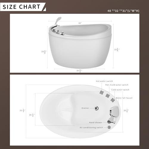 Empava acrylic freestanding hydrotherapy bathtub