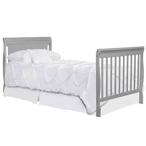 Image of Dream On Me Mini Crib Bed Rail in Pebble Grey, Converts Mini Cribs to Twin Size Beds, Solid Wood Construction
