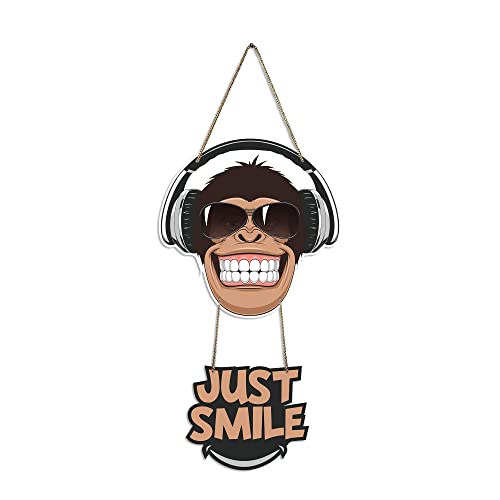 Artvibes Monkey Smile Printed Wooden Wall Hanging Ornaments with Quotes for Home Decor | Office | Gifts | Living Room | Bedroom | Wood Decorative Items | Modern Decoration | Artworks (WH_5707N)
