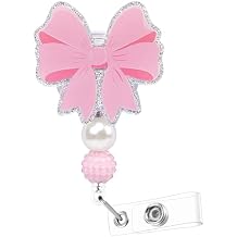 yuboo Pink Bow Badge Reel with Bead, Cute ID Badge Holder Retractable Clip,Badge Reel Nursing, Girly Teacher Badge Reels, RN LPN CNA MA Nurse Graduation Teacher Appreciation Gift