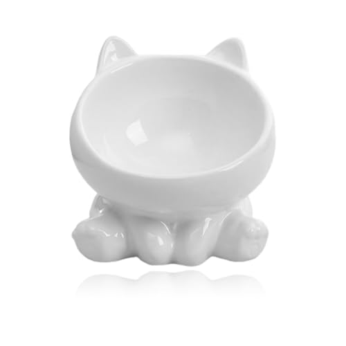 Half Forest Ciotola Per Gatti Ceramica, Base Antiscivolo, Design Inclinabile Di 15°, Utilizzata Per Contenere Cibo E Acqua, Adatta Per Gatti E Cuccioli (Bianco)