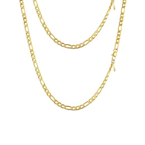 PROSTEEL 316L Stainless Steel Figaro Cuban Chain Necklace for Men, Black/18K Real Gold Plated, 4/5/6/7.5/9/10/13mm, 14inch-30inch, Come with Box 14 inch(35cm) A: 4mm-18K gold plated