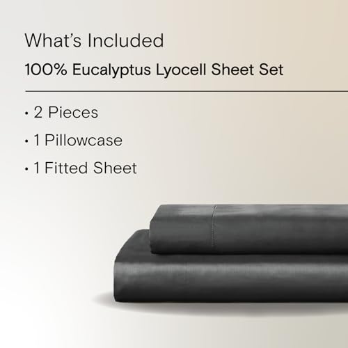 Sijo AiryWeight Tencel Sheet Set, 100% Lyocell Derived from Eucalyptus, Buttery Soft, Architectural Digest 2022 Best Cooling Sheets Winner - 2pc - 1 Pillowcase 1 Fitted (Storm, Twin)