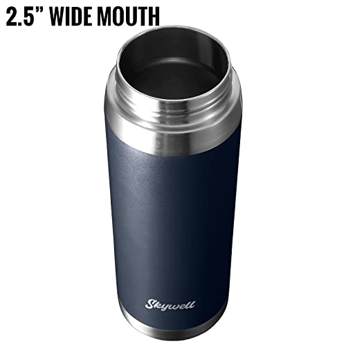 Skywell 24Oz Stainless Steel Water Bottle With 3 In 1 Lid, Bpa-Free Leak-Proof Wide Mouth Vacuum-Insulated Water Flask With Straw And Handle Sweat-Proof For Outdoor And Travel, Navy #TOP3
