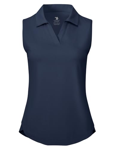 donhobo Poloshirt für Damen Ärmellos Sport Tank Tops V Ausschnitt Tshirts Schnelltrocknend Atmungsaktiv UV Schutz Polohemd für Golf Tennis Fitness Trainning Laufen (Marine, M)