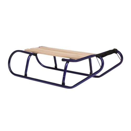 HUMBAKA Metallschlitten – Stabile Fahrt und sicheres Gleiten – hochwertiger Stahl und Buchenholz – 84 cm, mit Zugseil – klassischer Rodel für Kinder und Erwachsene bis 75 kg (Dunkelblau)