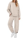 ANRABESS Womens 2 Piece Outfits Sweatsuits Oversized Sweatshirts Barrel Pants Matching Lounge Sets 2025 Fall Travel Clothes Almond X-Large