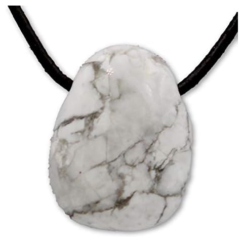 Taddart Minerals White Grey Tumbled Stone Pendant Made from Natural Gemstone Magnesite with Leather Chain Cover