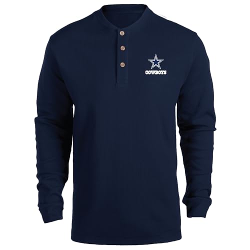 Dunbrooke Maverick NFL Dallas Cowboys, 3 Button Thermal Henley Sweatshirt, Large, Navy