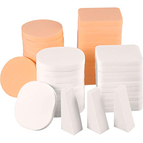 TecUnite 100 Pieces Cosmetic Sponges Latex Makeup Foam Wedges Foundation Beauty Tools (5 Styles, White and Skin)