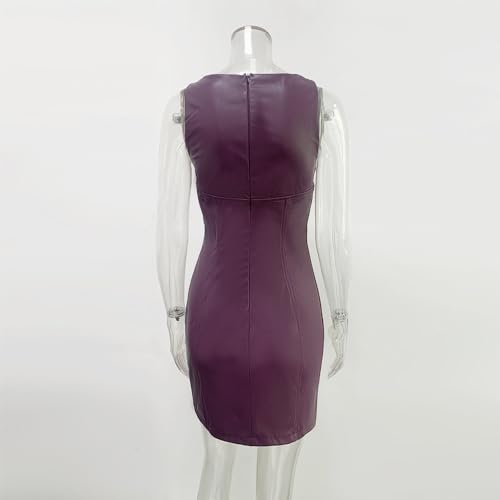Image of XLLAIS Sleeveless PU Sheath Dress Faux Leather Bodycon Midi Pencil Dress