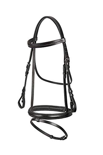 Foto von Start Diamond Trense Pferd mit Zügel, Zaumzeug für Pferde, englisch kombiniertes Reithalfter, 19mm Gurtzügel, Trensenzaum Leder für Pony, Vollblut und Warmblut (Cob, Schwarz)
