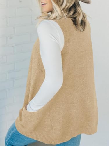 Sweater Vest for Women Casual Loose V Neck Sleeveless, Loose Knit Casual A Line Flattering Tunic Top with Pockets2