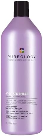 Pureology Hydrate Sheer Shampoo - Lightweight Hydrating Shampoo For Fine or Dry Color-Treated Hair, Silicone-Free & Vegan