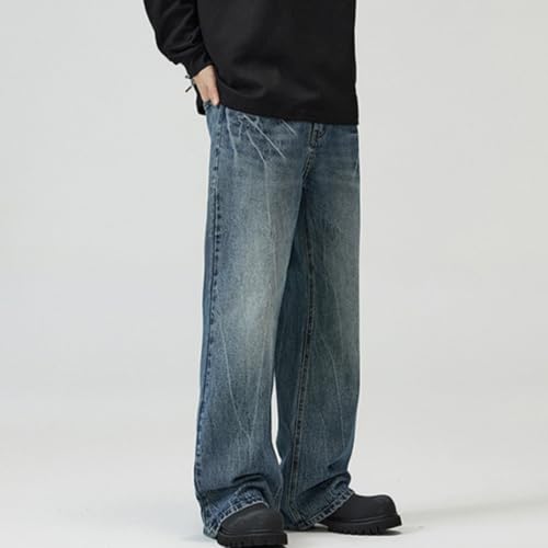 Mens Hip Hop Straight Leg Jeans Vintage Washed Loose Fit Skater Flared Denim Pants4