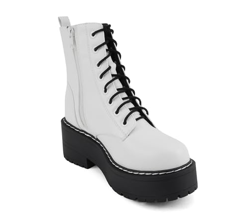 Image of Soda FLING Women Chunky Lug Sole Lace up Fashion Combat Ankle Boot w /Side Zipper