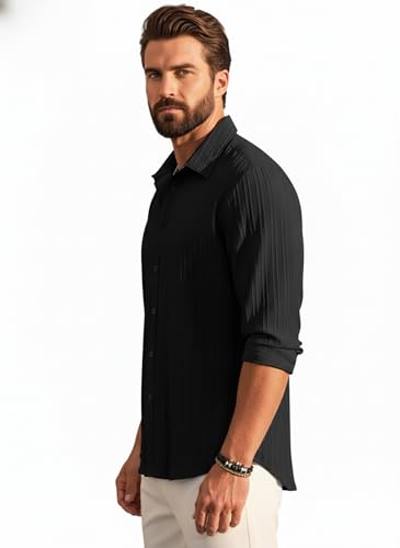 Image of Amazon Brand - INKAST Men's Casual Button Down Shirts Long Sleeve Linen Shirt Fashion Textured Beach Summer Shirt