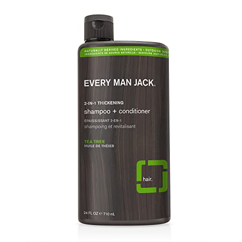Every Man Jack Tea Tree Mens Thickening 2-in-1 Shampoo + Conditioner - Restore Thickness, Cleanse, and Condition - Made with Naturally Derived Ingredients - Paraben Free, Dye Free - 24oz