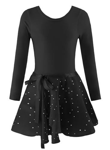 Image of EQSJIU Ballet Leotards for Girls with Removable Skirt Combo Tie Ruffle Sleeve Outfit