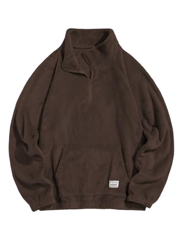 Image of ZAFUL Men 1 /4 Zipper Ethnic Aztec Fleece Unisex Winter Sweatshirt Tops 2026 | Funnel Neck Fluffy Polar Fleece Faux Sherpa Soft Thermal Pullover Kangaroo Pocket Jacket Hoodie Tops