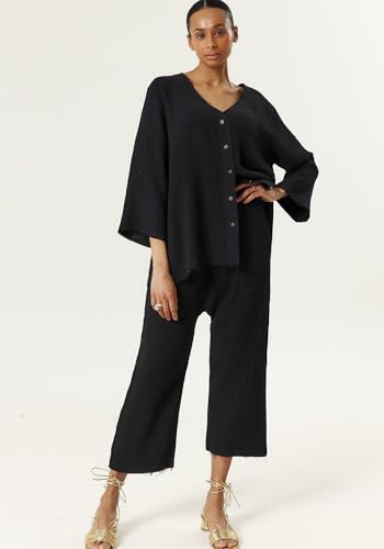 Image of NOTHING FITS BUT Muslin Gauze Nursing Set, 2 Piece Postpartum Pajamas, Ultra Soft Maternity Loungewear for Nursing, Soft Pjs