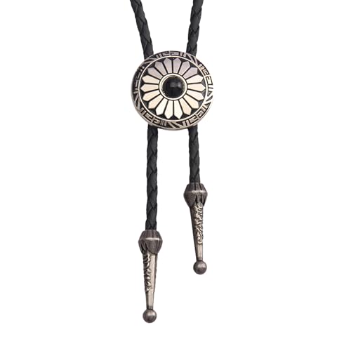Image of GelConnie Bolo Tie for Men Women Western Cowboy Turquoise Leather Necktie | Natural Stone Bolo Tie Necklace for Women Rodeo Cowboy Leather Necktie Native American Western Cowgirl Ties Adjustable Cord