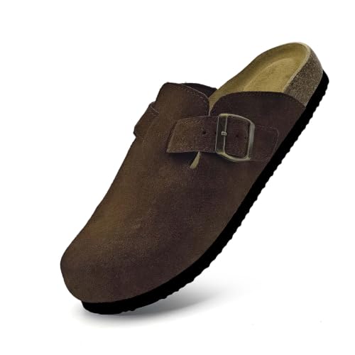 Kids Suede Clogs Boys Girls Sandals Cork Footbed Toddler Slip-on Slippers Indoor Outdoor Cute Sandals Classic Adjustable Buckle Dark Brown