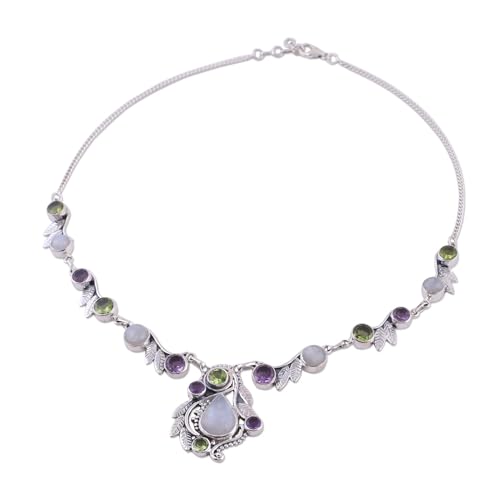 NOVICA Artisan Multigemstone Pendant Necklace | Sterling Silver | India