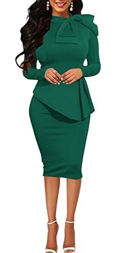 Image of Women's Fashion Peplum Bodycon Dresses Short Sleeve Bow Club Ruffle Pencil Party Dress