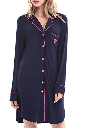 最安値 Nora Twips ルームワンピース パジャマ 膝丈 ネグリジェ 前開き 長袖 部屋着 快眠 清々しい ゆったり レディース ネイビー Mの価格比較