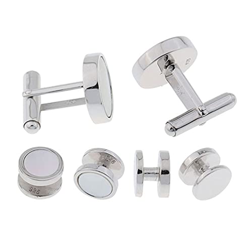 Solid Sterling Silver Mother of Pearl Tuxedo Cufflinks and Studs Formal Set by Cuff-Daddy3