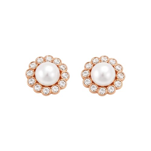 Image of Nilu's Collection Rose Gold Plated Triangular Design Pearl Stud Earrings With American Diamond for Women And Girls | Gift For Her | Anti- Allergy |Anti-Tarnish | Office Wear