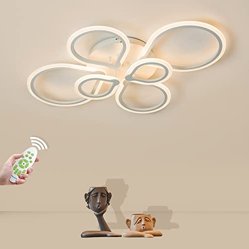 LXJCSM Luz De Techo LED Creativa, Lámpara De Techo Moderna De 6 Anillos, Control Remoto Regulable 3000K-6000K, Dormitorio, Habitación De Los Niños, Luz De Techo Para Sala De Estar, 55W 4900lm Cover