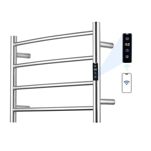 SHARNDY Electric Towel Rack with Voice Control for Alexa & Google Home,TUYA - Wall-Mounted Bathroom Heating Towel Warmer,Plug-in,Stainless Steel Material,16.54x23.62x5.51 in,Brushed，4 Bars