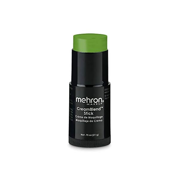 Mehron-Makeup-CreamBlend-Stick-Body-Paint-75-oz-Green Mehron Makeup CreamBlend Stick | Face Paint, Body Paint, & Foundation Cream Makeup | Body Paint Stick Perfect for Halloween Makeup .75 oz (21 g) (Green)