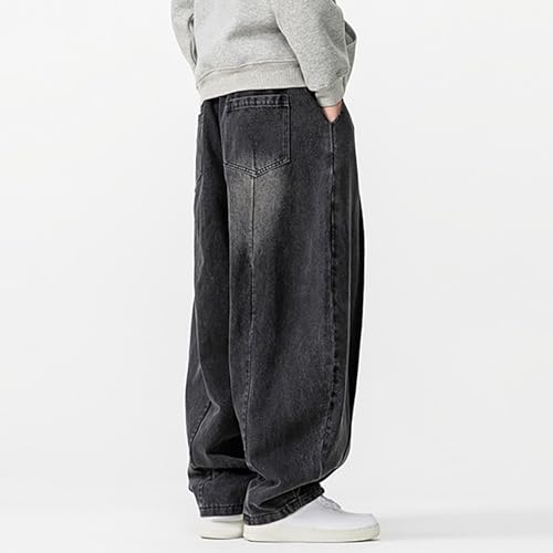 Men's Fashion Harem Pants Jeans, Classic Contrast Wash Baggy Denim Pants Drawstring Pockets Going Out Trendy Clothes4