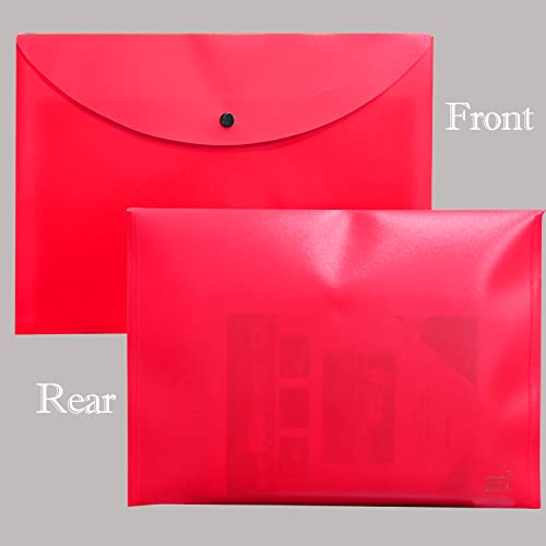 Image of True-Ally 5 pcs Bright Color Envelope Folder, Poly-Plastic A4 Documents File Storage Bag with Snap Button Certificate File Holder Document Folder for Certificates (Red)